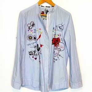 DESIGUAL XL Striped Cotton Button-Up Shirt